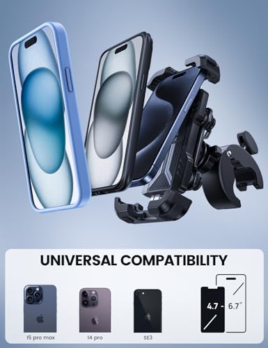 Lamicall Motorcycle Phone Mount Holder - [Dual Vibration Dampener] [Upgrade Handlebar Clip] Motorcycle Cell Phone Holder, Bike Phone Mount, Gifts for iPhone 16 15 14 Pro Max, 4.7-6.7" Phones, Black - color: Black