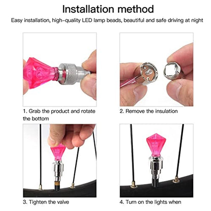 8 Pack Valve Stem LED Cap for Bike Bicycle Car Motorcycle Wheel Tire Light Lamp to Increase Night-Time and Bad Weather Visibility for Safety (Gem Shape, Pink)
