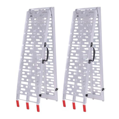 2PCS Aluminum Motorcycle Ramps 7.3ft Folding Ramp with Load Straps for Pickup Trucks Motorcycles ATVs UTVs Lawn Mowers Dirt Bikes