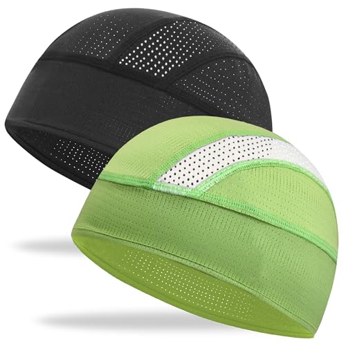 Cooling Skull Cap Helmet Liner-Lightweigh Mesh Sweat Wicking Beanie Caps for Hard Hat,Motorcycle,Cycling,Running - color: 2-black+grass Green