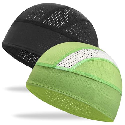 Cooling Skull Cap Helmet Liner-Lightweigh Mesh Sweat Wicking Beanie Caps for Hard Hat,Motorcycle,Cycling,Running - color: 2-black+grass Green