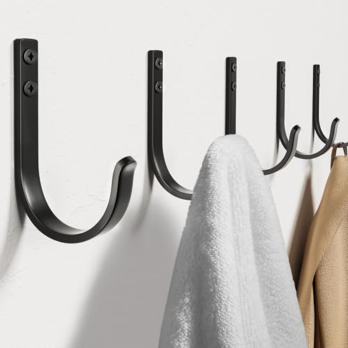 Wall Hooks for Hanging Towel/Coat - 22LB Screw in Metal Hanger Wall Mount, for Outdoor, Closet, Door, Bathrooms, for Backpack, Robe, Black 5 Pack - color: Black, size: 5 Pack