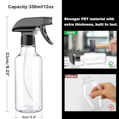 Spray Bottles Plastic Spray Bottle for Hair Mist/Stream Heavy Duty Empty Spray Bottles for Cleaning Solutions, Plants, Cooking (12oz-Blackclear+nozzle) - color: 12oz-Blackclear+nozzle