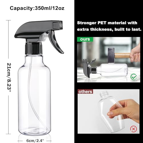 Plastic Spray Bottles 12oz 2 Pack Adjustable Mist/Stream Spraying Heavy Duty Square Water Spray Bottles for Hair, Cleaning Solutions, Plants, Cooking，BBQ，Essential Oils (BlackClear) - color: BlackClear
