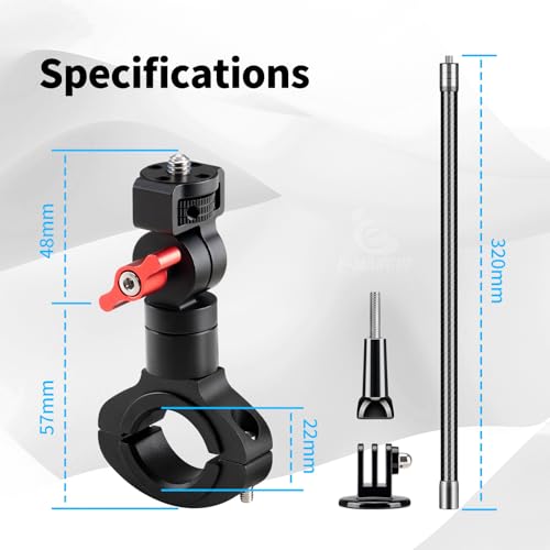 Motorcycle Bike Handlebar Mount for Insta360, 360° Adjustable Aluminium Alloy Rod, Bike Selfie Stick Handlebar Mount for Insta360 X4 X3 X2 X ONE RS R,GoPro (1/4 Threads)