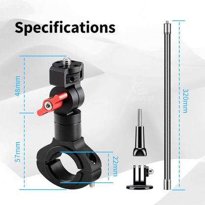 Motorcycle Bike Handlebar Mount for Insta360, 360° Adjustable Aluminium Alloy Rod, Bike Selfie Stick Handlebar Mount for Insta360 X4 X3 X2 X ONE RS R,GoPro (1/4 Threads)