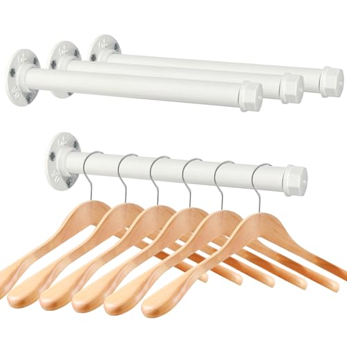 Cast Iron Wall Mounted Clothes Rack, Heavy Duty Industrial Pipe Clothing Rack for Hanging Clothes, Garment Racks for Wardrobe Organizers and Storage, DIY Closet Rods Closet Bar (White 4 Pack, 12 in) - color: White 4 Pack, size: 12 in