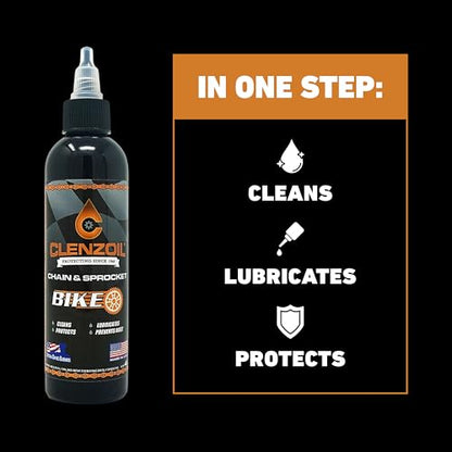 Clenzoil Chain & Sprocket Cleaning Kit - Chain Cleaner Lubricant Protectant (CLP) - Wet Lube Application, Dry Lube Performance - 4 oz Bottle, 0.5 oz Needle, Microfiber Towel & Chain Brush - size: Cleaning Kit