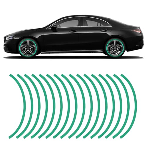 16PCS Reflective Car Wheel Decorative Stripe Stickers, Anti Scratch Vehicle Night Safety Warning Tape Decal, Universal Automotive Exterior Tire Rims Sticker Accessories for Most Vehicles (Green) - color: Dark Green