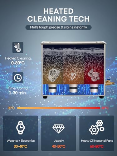 Ultrasonic Cleaner with Heater and Timer, Stainless Steel Ultrasonic Washing Machine, Professional Sonic Cleaning for Parts, Bike Chain, Metal Engine Parts, Gun (6.5L) - size: 6.5L