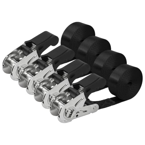Ayaport Endless Ratchet Tie Down Straps Heavy Duty Cargo Tie Downs, 8FT Stainless Sturdy Nylon Black Strap Down Ratcheting Securing Straps, Tie-Down Motorcycles, Trailer Loads, Kayak (4pcs) - size: 1"x8'-4pcs-Stainless