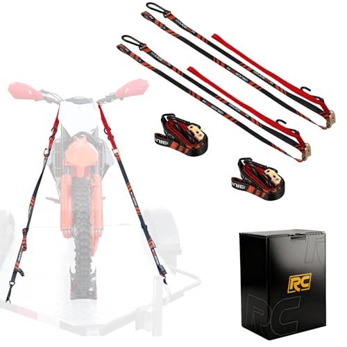Motorcycle Tie Down Straps,4 Pack 1in Width 1800Lbs Break Strength Universal Tie Downs Ratchet Straps for Dirt Bikes ATV UTV Cargo Trailer Trucks and More Transportation-Red - color: Red