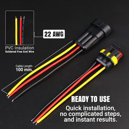 TMH 5 Sets of 3 Pin Electrical Connector Male and Female, 10cm. 22 AWG Waterproof Wire Connectors Automotive 3 Way with Heat Shrink Tubing for Car Truck Boat Wire Connection - size: 3 Pin - 5 Sets