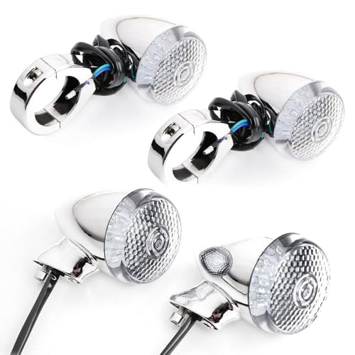 Motorcycle Turn Signals （2 Pairs Front w/ 39mm Fork Clamp & Rear Flush Mount LED Lights for Harley Sportster XL 883 1200 (Chrome) - color: Chrome
