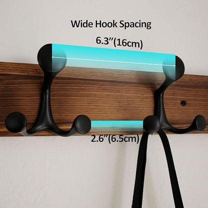 WEBI Coat Rack Wall Mount,30" Solid Wood Coat Hooks Wall Mounted Coat Hanger,16" Hole to Hole,Heavy Duty Hook Rack,5 Triple Hooks for Hanging Coats,Jacket,Hat,Backpack,Farmhouse,Brown - color: Brown, size: 30 Inch