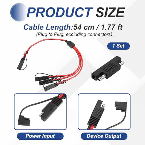MECCANIXITY SAE Y Splitter Cable, 12AWG Extension Cord Splitter 1 to 3 SAE Connector Extension Cable 1.8 ft with Waterproof Caps & Polarity Reverse Adapter for Solar Panel Battery Charger - size: 12AWG, 1.8 ft