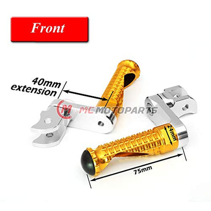 MC MOTOPARTS MPRO Gold 40mm Riser CNC Front Foot Pegs Compatible with YZF R1 00-21 YZF R6 03-19 YZF R1M 15-21 R1S - color: Gold, size: 40mm Extension