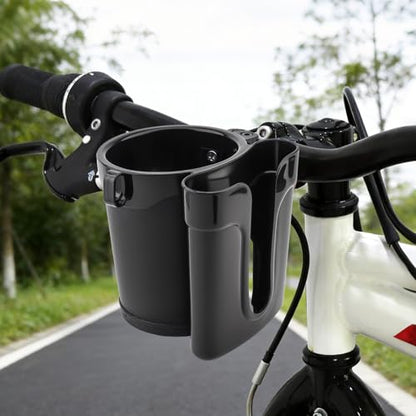 3-in-1 Bike Cup Holder with Cell Phone Keys Hook -Universal Water Bottle Holder for Walker/Wheelchair/Stroller/Scooter, Fits 0.87" Round Handlebar and 2.7" Cup Base,Black - color: black