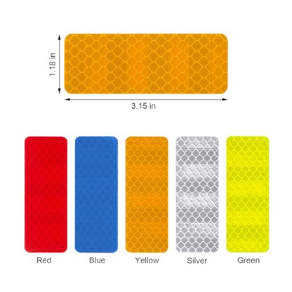 15 Pcs Reflective Safety Stickers, High Visibility Waterproof Tape Strips for Car, Motorcycle, Bike, Helmet, Mailbox, Bag, 1.18 x 3.15 Inch (15, Red/Silver/Blue/Yellow/Green)