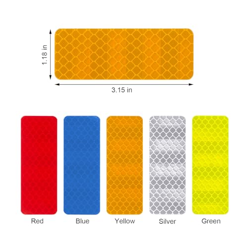 50 Pcs Reflective Safety Stickers, High Visibility Waterproof Tape Strips for Car, Motorcycle, Bike, Helmet, Mailbox, Bag, 1.18 x 3.15 Inch (50, Red/Silver/Blue/Yellow/Green)