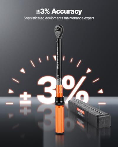 VEVOR 3/8 Inch Drive Torque Wrench, 10-100 ft.lb/13.6-135.6 Nm, Dual-Direction Adjustable Click Torque Wrench with 1/2 & 1/4 adapter, 3" Extension Bar, for Automobile Repair - size: 10-100FT.LB, style: 3/8-inch