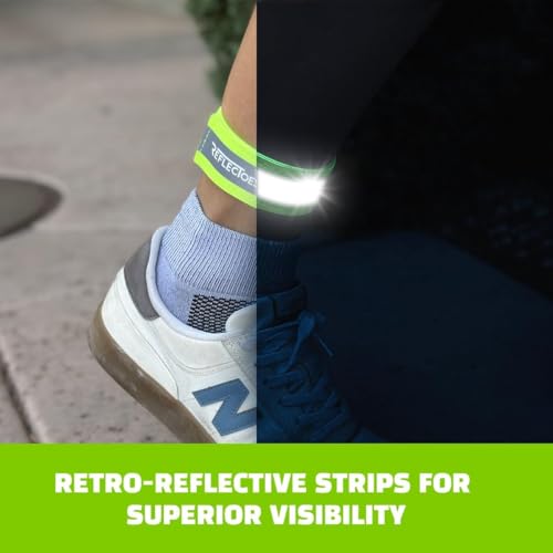 ReflecToes Reflective Bands High Visibility Hi-Vis Straps for Running, Cycling & Walking, Adjustable 5-16" Reflective Gear for Arm, Ankle, Wrist or Leg - 360° Night Safety Reflector