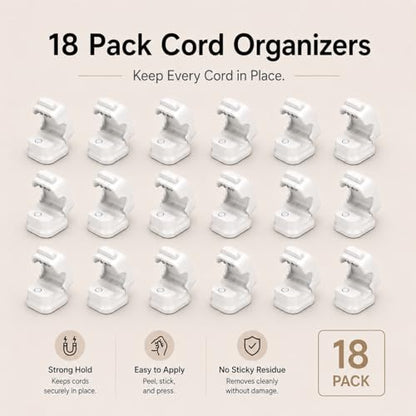 nyareka18-Pack Adhesive Cable Organizer Clips for Desk, White | Strong acrylic adhesive, One-hand spring lock, Compact keycap design, Residue-free removal, Black & White options - color: White