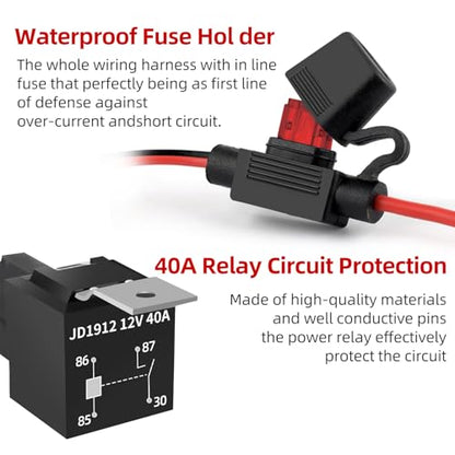 FXC LED Light Bar Wiring Harness Kit 16 AWG Heavy Duty 12V 5Pin Rocker Laser On Off Waterproof Switch Power 40A Relay Blade Fuse-2 Lead for Cars Boat ATV Truck (LED Light BAR) - style: LED LIGHT BAR