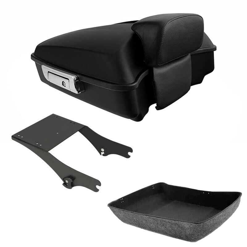 TCMT Chopped Motorcycle Trunk Box Backrest Pad Detachable Mounting Rack Fit For Harley Touring 1997-2008 Road King Road Street Electra Glide Pack - color: Set E1 Matte Trunk#Black Rack