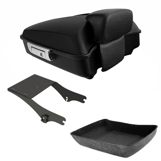 TCMT Chopped Motorcycle Trunk Box Backrest Pad Detachable Mounting Rack Fit For Harley Touring 1997-2008 Road King Road Street Electra Glide Pack - color: Set E1 Matte Trunk#Black Rack