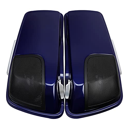 HR3 Zephyr Blue/Black Sunglo 4" Stretched Saddlebags w/Speaker Lids Compatible with 2020 Road Glide Special Road Glide Limited Street Glide Special Ultra Limited (Replace for OEM) - color: Zephyr Blue / Black Sunglo