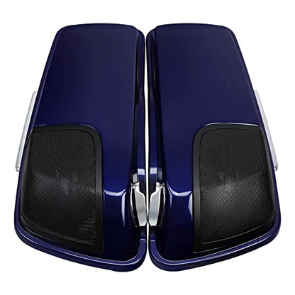 HR3 Zephyr Blue/Black Sunglo 4" Stretched Saddlebags w/Speaker Lids Compatible with 2020 Road Glide Special Road Glide Limited Street Glide Special Ultra Limited (Replace for OEM) - color: Zephyr Blue / Black Sunglo