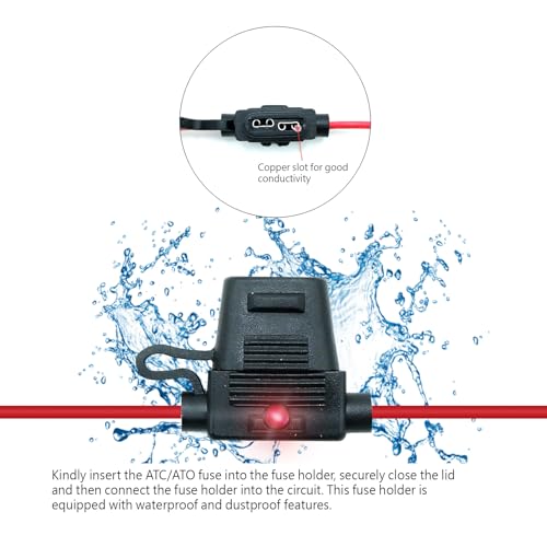 2 Pack wasserdichte Teile, entsprechen dem IP67-Standard, ATO/ATC Standard Flachsicherungshalter mit LED, 12 AWG für Auto und Marine - style: LED ATO/ATC