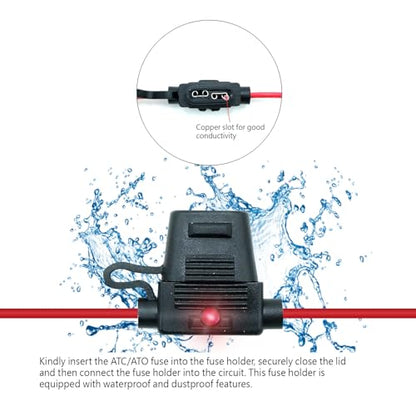 2 Pack wasserdichte Teile, entsprechen dem IP67-Standard, ATO/ATC Standard Flachsicherungshalter mit LED, 12 AWG für Auto und Marine - style: LED ATO/ATC