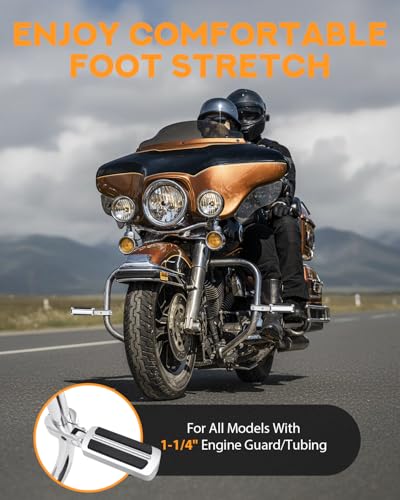 PBYMT Highway Pegs, P-Clamp A3 Steel Highway Footpegs Footrest Fit For 1.25''(32mm) Crash Bars Compatible with Harley Davidson Touring Chrome - color: Chrome