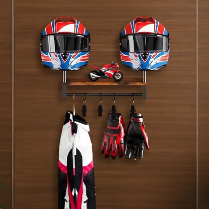 Motorcycle Helmet and Gear Wall Hanger, 5 Hooks & 5 Clips, Vertical Rack with 80 Load Capacity, Hardware Included for Simple Setup