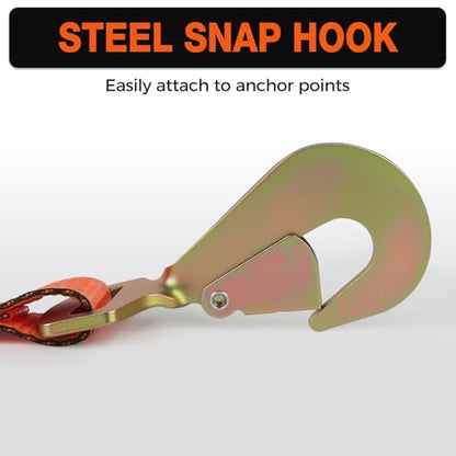 Heavy Duty 4 Pack Axle Tie Down Straps for Trailers-2" x 114" Car Hauler Straps with Snap Hooks-10,000 lbs Break Strength, 3300 lbs Capacity - DOT Certified Wheel Ratchet Tie Downs (Orange) - color: ProSeries Orange