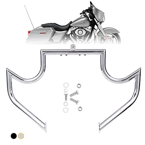 Kinglemc Crash Bar Engine Guard Highway Bar for Harley Davidson Touring Road Glide Road King Street Glide Electra Glide CVO and Trike Models 09-25 (Mustache Silver) - color: Chrome-Mustache