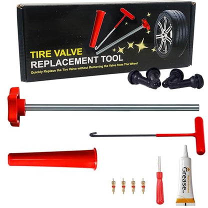 Tire Valve Stem Quick Replacement Tool Kit（51025）, Valve Stem Installation Tool for Cars, Trucks,ATVs,etc. with 4PCS TR413 Valve Stems.