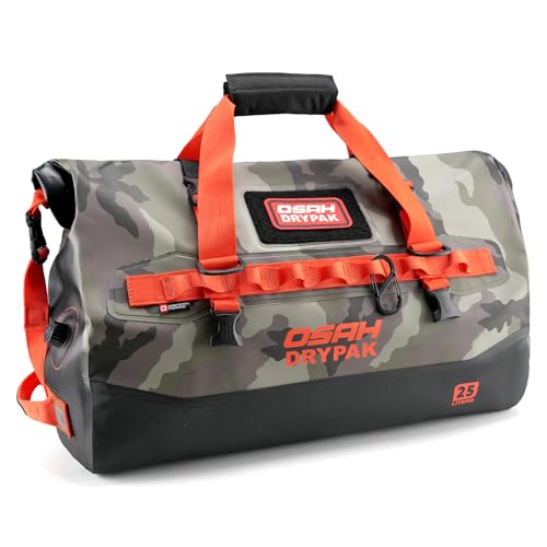 OSAH DRYPAK Waterproof Duffel Bag 25L/40L/60L – Heavy-Duty Motorcycle Tail Bag, Roll-Top Dry Bag for Travel, Camping, Boating, Kayaking, Outdoor Adventure - color: CAMOUFLAGE, size: 25L