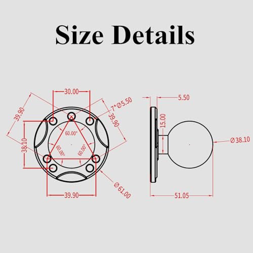BRCOVAN 2 PCS, 1.5'' Ball Mount with Aluminum Alloy AMPS Hole Round Plate | Compatible with RAM Mounts C Size 1.5 Inches Ball Double Socket Arm