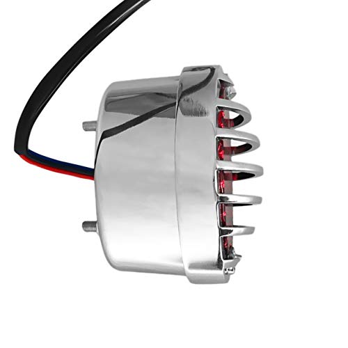 FATECIM Motorcycle Custom Oval-shaped LED Tail Light Cat Eye Rear Running Brake Stop Light Red Lens Integrated License Plate Lamp Universal Fit for Cruisers/Bikes - color: Chrome/Red