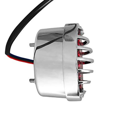 FATECIM Motorcycle Custom Oval-shaped LED Tail Light Cat Eye Rear Running Brake Stop Light Red Lens Integrated License Plate Lamp Universal Fit for Cruisers/Bikes - color: Chrome/Red