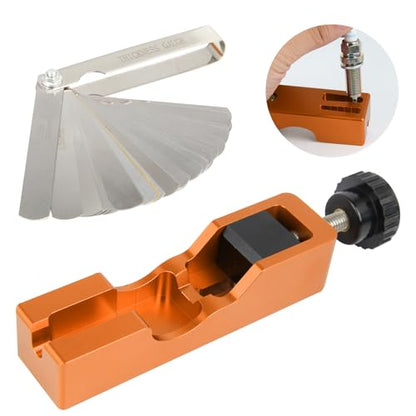 Spark Plug Gap Tool, Spark Plug Gapping Tool with 32 Blade Steel Feeler Gauge, Universal Spark Plug Gap Tool for Most 10mm 12mm 14mm 16mm Spark Plugs (Orange) - color: Orange