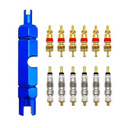 Medsuo Bicycle Valve Core Remover Tool Kit Universal Bike and Car Valve Core Repair Tightening Tool and 12pcs Valve Cores Replacement Compatible with Presta and Schrader Valve - Blue