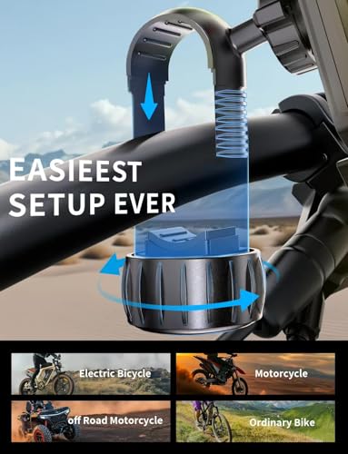 Bike Phone Holder Mount, [Super Easy Install]Motorcycle Phone Mount Clip, [1S Quick Lock]Bicycle Scooter Ebike Handlebar Holder Clamp fit Large Phone Case, Phone Mount for 4.7''-7'' Cell Phones - color: Easy install