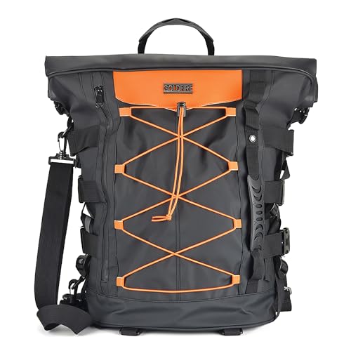 Goldfire Expandable Motorcycle Sissy Bar Bag Weather Resistant Travel Luggage Storage Bag Motorcycle Tail Duffle Backpack Large Capacity 40L-65L with Sissy Bar Straps (Black Orange)