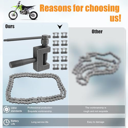 415H Chain 110 Link Chain Breaker Tool Heavy Duty for 49cc 50cc 60cc 70cc 80cc 2-stroke 4-stroke Engine Motorcycle Mower ATV Dirt Bike Mini Bike 415H-110L