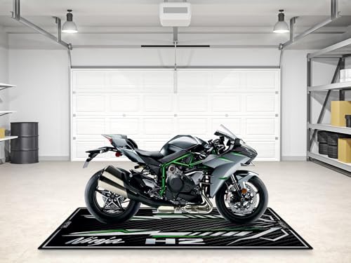 Parking Mat for Ninja H2 Series Motorcycle Models, Display and Pit Mat, Washable Non-Slip Garage, Showroom Mat, Rug (Ninja H2 Carbon, Size 1 : 86.6 x 39.4/220 x 100 cm) - size: 3'3" x 7'3" (Oblong)