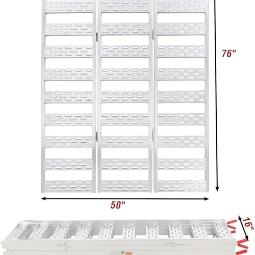 ACEKOOL 76"x 50" Heavy-Duty Aluminum Ramps with Load Straps, 1500 Lbs Tri-Fold Loading Ramps, Universal Stable Loading Ramp for Lawn Mower, ATVs, UTVs, Motorcycles, Silver